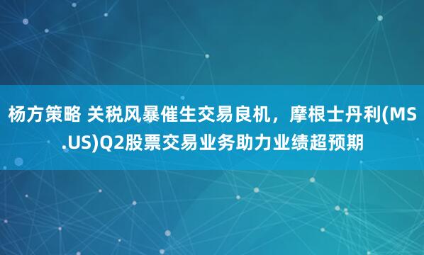 杨方策略 关税风暴催生交易良机，摩根士丹利(MS.US)Q2股票交易业务助力业绩超预期